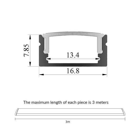 17x8mm Wall-Mounted LED Aluminum Profile – Suitable for Kitchen Cabinet Lighting. Surface/Recessed Mount, Compatible with 5mm-10mm SMD and COB Strips – White Emulsion PC Shade