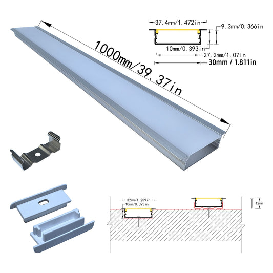 30x10mm LED Aluminum Profile Channel - Wide Surface Mount for Ceiling and Under-Cabinet Linear Lights