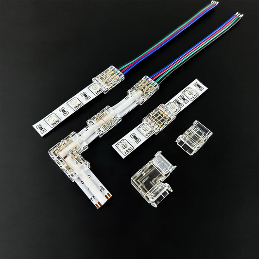 L-Shape Solderless Connector for COB & RGB LED Strips - Quick Snap-On Corner & Splice Solutions