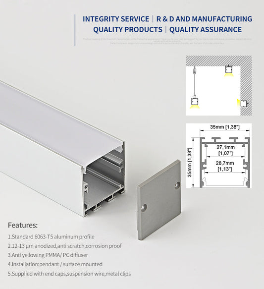 35x35mm LED Aluminum Profile - Heavy-Duty Architectural Linear Lighting Channel for Offices and Homes