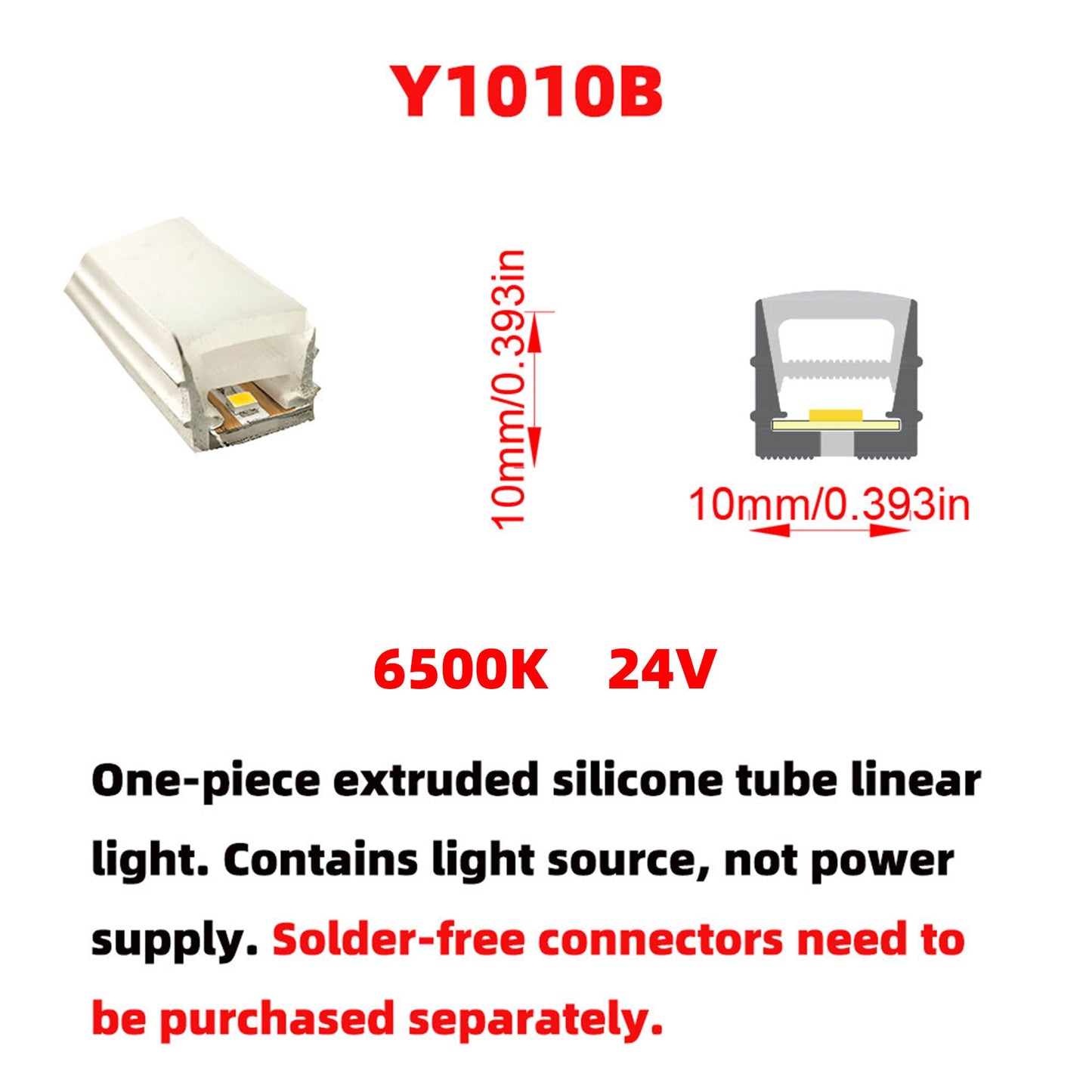 10x10mm LED Neon Flex Strip 24V - Complete Dot-Free Silicone Neon Light with Solder-Free Connectors
