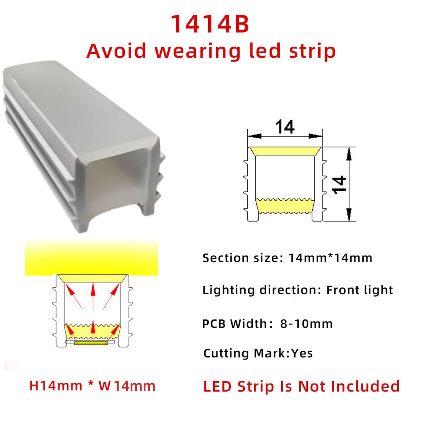 14x14mm Silicone Neon Tube for COB & SMD LED Strips - Flexible Square Profile
