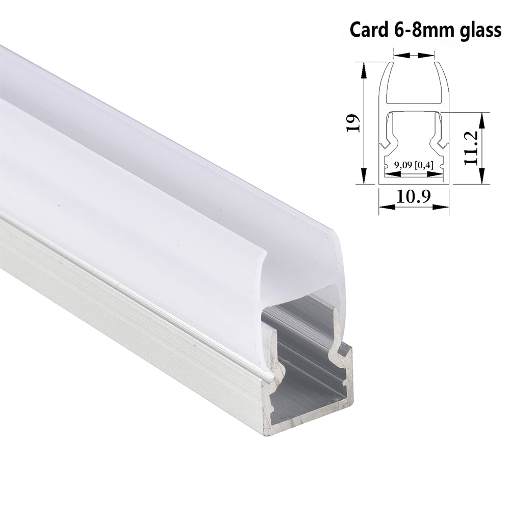 10*20 Clip-on Side-Illuminated Glass Shelf Light – Aluminum alloy LED profile, tool-free clip-on installation, suitable for 6mm to 8mm thick glass shelves and glass cabinet lighting – Compatible with 5mm-8mm COB and SMD light strips