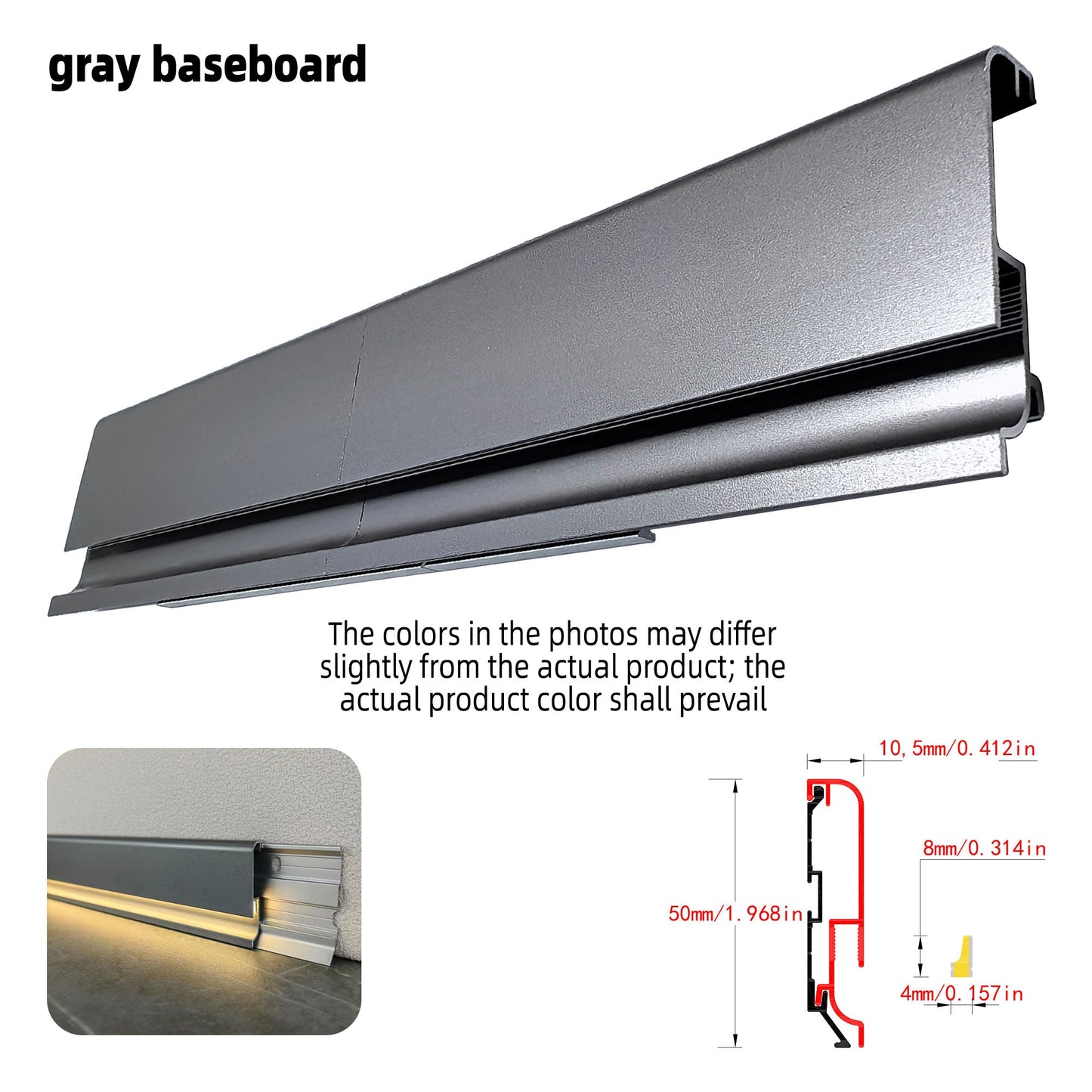 Surface Mount LED Skirting Board Profile with Silicone Cover (1m/2m)