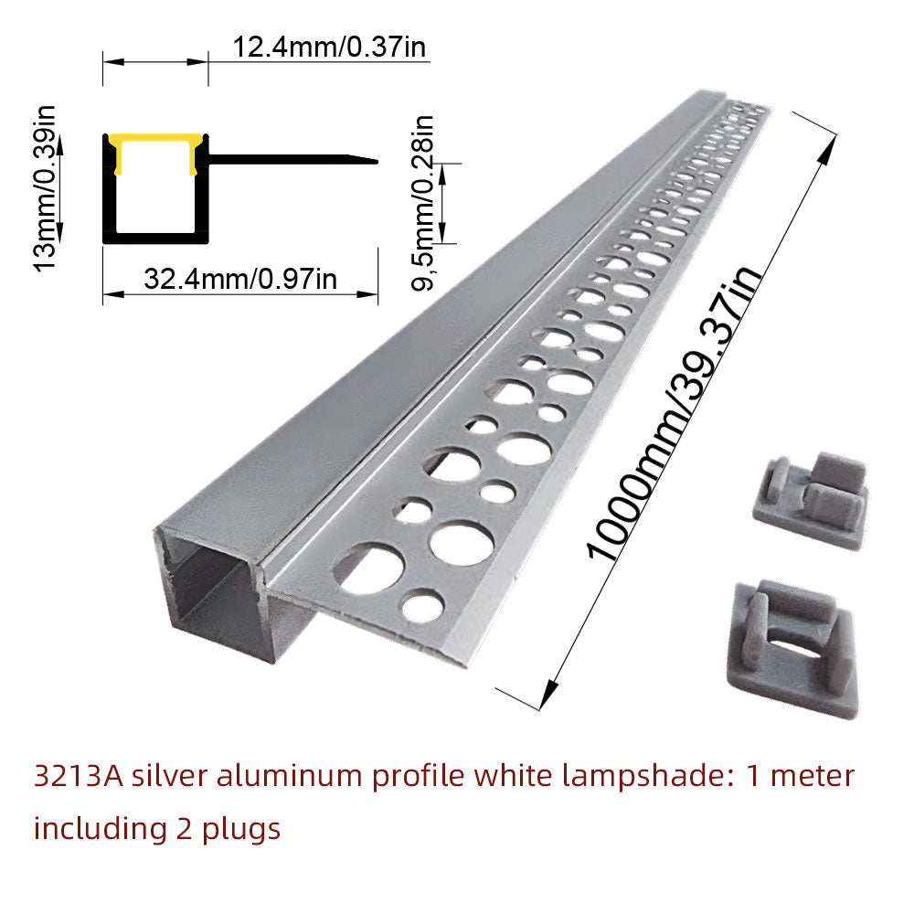 3213 Tile-In LED Aluminum Profile Channel for Porcelain & Stone Splashbacks - Recessed No-Groove Strip Housing
