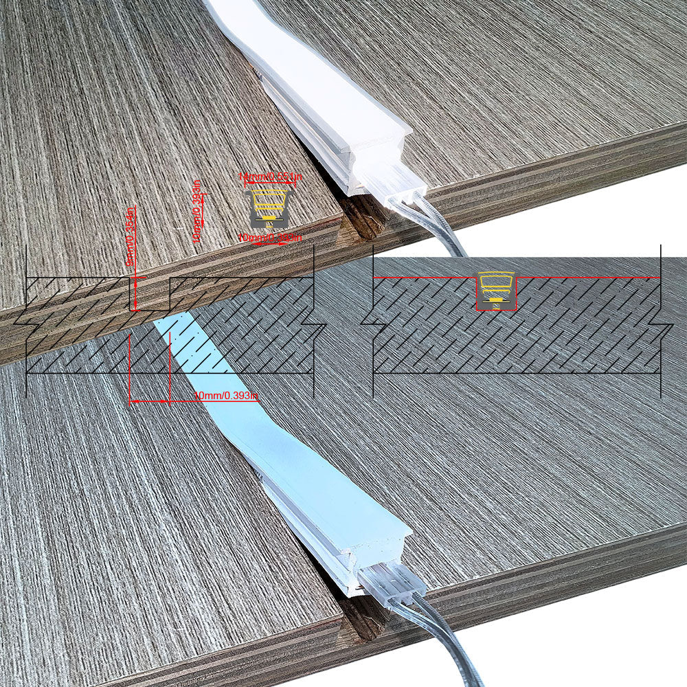 10x10mm LED Neon Flex Strip 24V - Complete Dot-Free Silicone Neon Light with Solder-Free Connectors