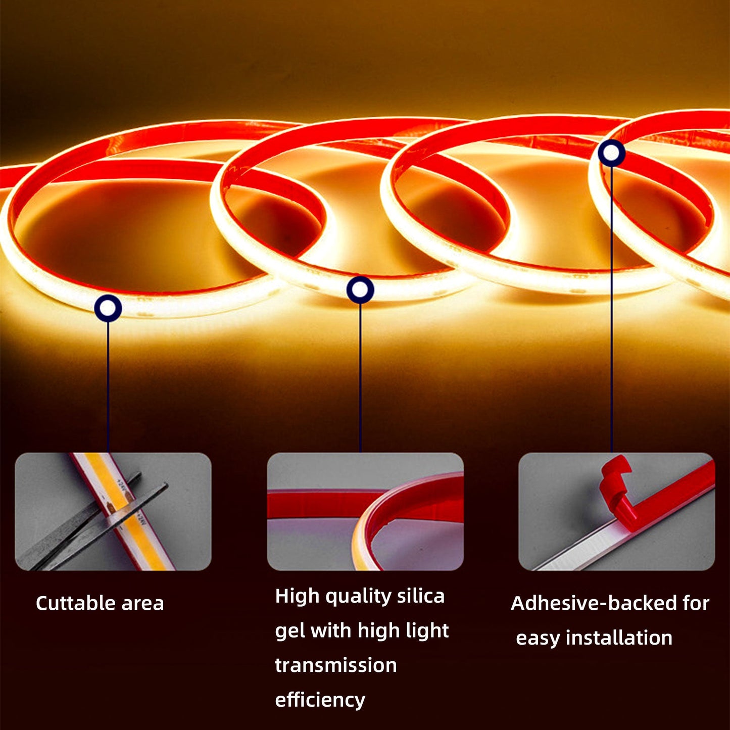 Waterproof COB LED Strip Light IP68 - 24V 10W/m 320 LEDs/m Indoor/Outdoor (3m-100m)