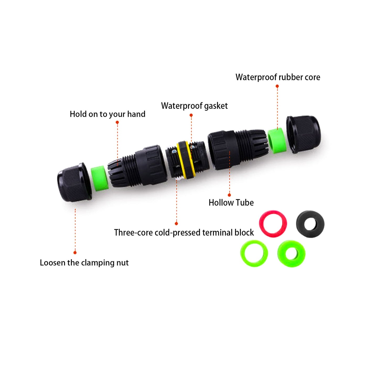 IP68 Waterproof Inline LED Connector - Heavy Duty Outdoor Cable Joiner 2-Pin to 6-Pin