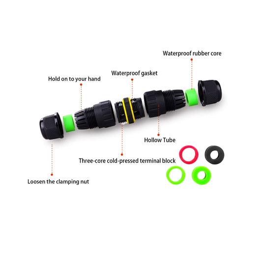 IP68 Waterproof Inline LED Connector - Heavy Duty Outdoor Cable Joiner 2-Pin to 6-Pin