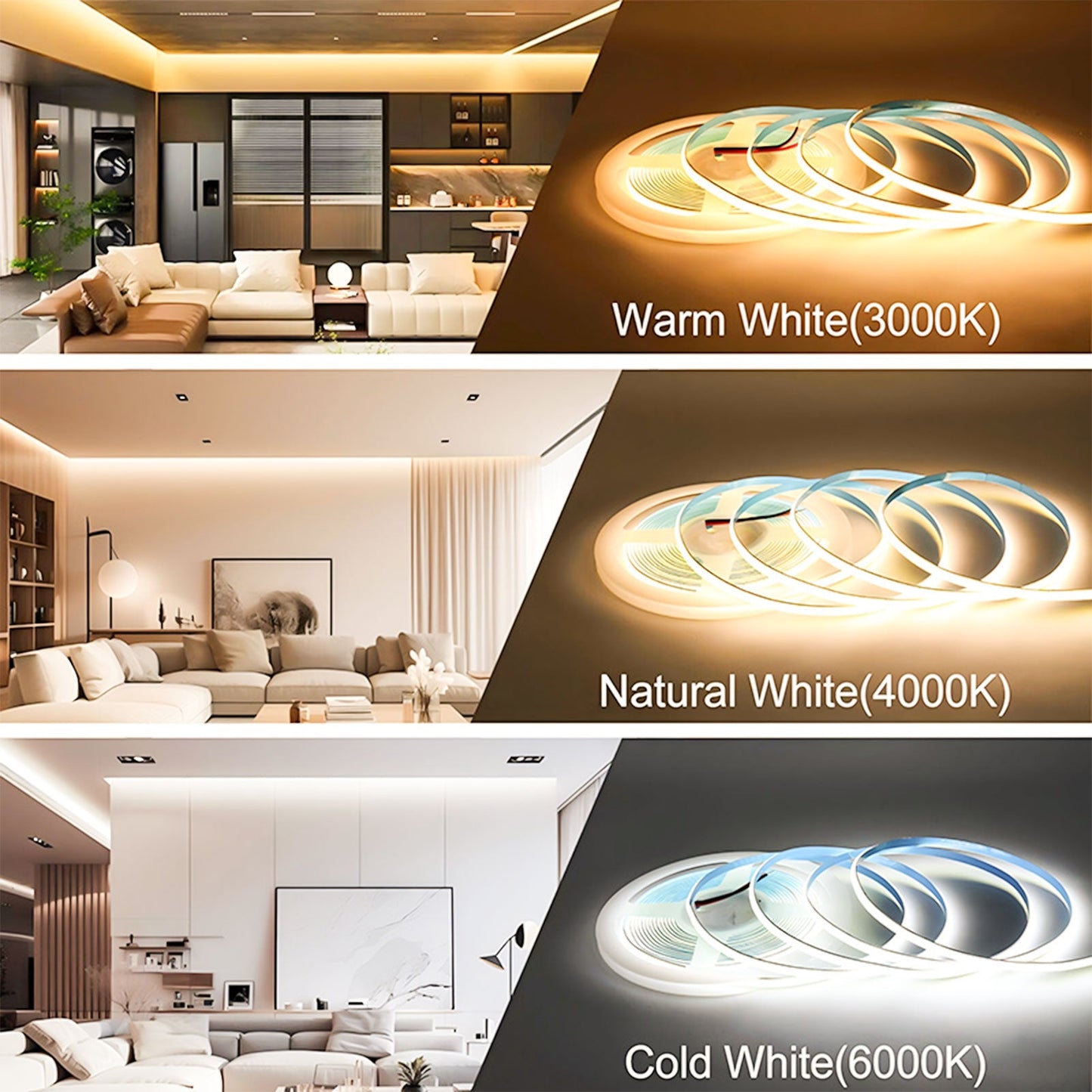 COB LED Strip Light 400 LEDs/m - 12V/24V 3-5mm Ultra-Narrow Width with Adhesive (5m/10m)