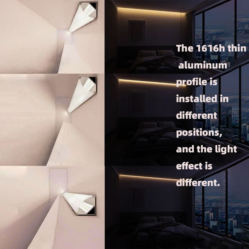 1616H V-Shape LED Aluminum Corner Profile - 90° Edge Channel for 8mm 10mm COB RGB LED Strips, PC/Silicone Diffuser