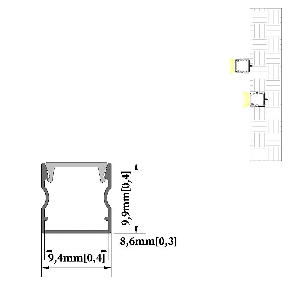 10*10 ultra-thin LED aluminum profile, suitable for 3mm/5mm COB SMD light strips, near-invisible surface mounting profile, suitable for cabinets, jewelry display cases, and edge lighting of lower shelves in compact cabinets, anodized silver/matte black.