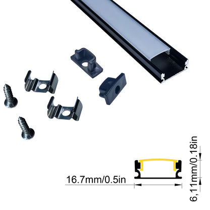 1707B 17mm LED Aluminum Profile for 8mm-12mm COB/SMD Strips - Surface-Mount Channel, No Routing, Black/Silver