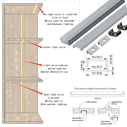 20x10mm Slim LED Aluminum Profile - Dual-Mode Surface Mount and Recessed Channel for LED Strips