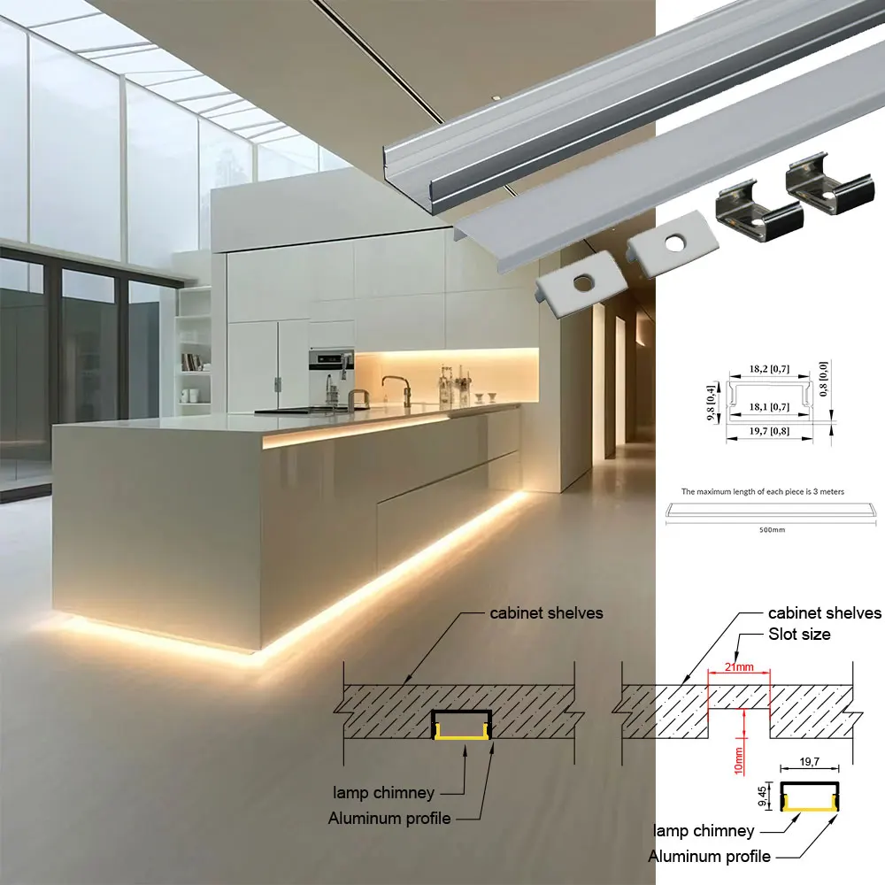 20x10mm Slim LED Aluminum Profile - Dual-Mode Surface Mount and Recessed Channel for LED Strips