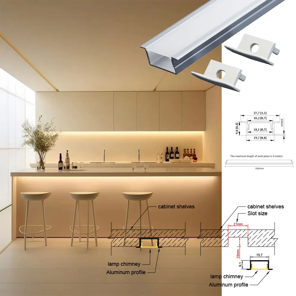 20x10mm Slim LED Aluminum Profile - Dual-Mode Surface Mount and Recessed Channel for LED Strips