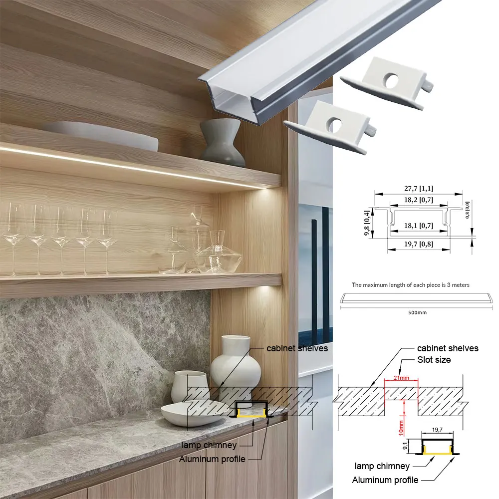 20x10mm Slim LED Aluminum Profile - Dual-Mode Surface Mount and Recessed Channel for LED Strips