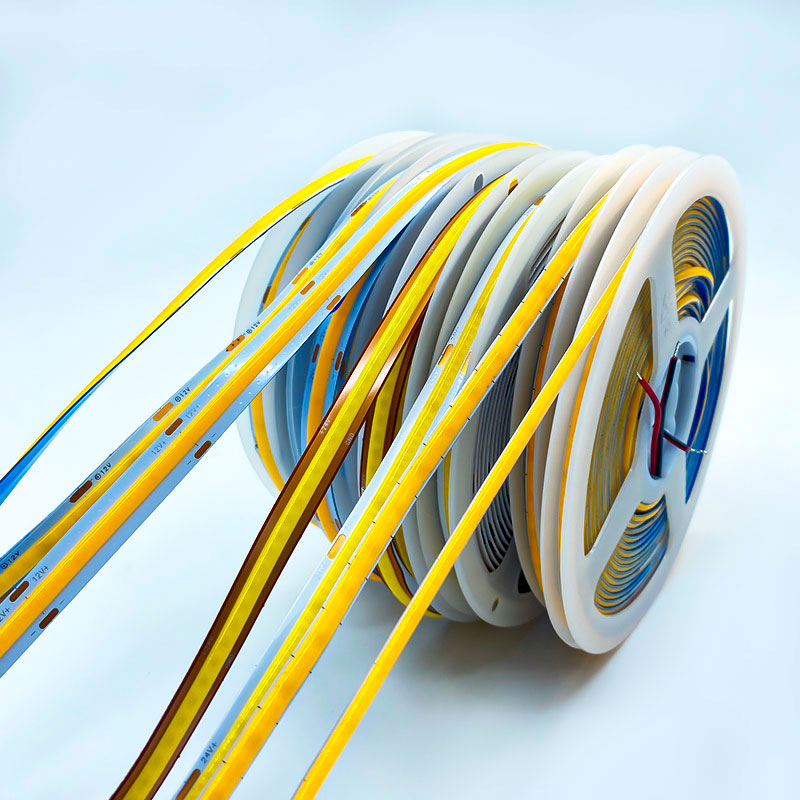 COB LED Strip Light 8mm - Dot-Free CRI90+ 3000K/4000K/6500K 12V/24V Flexible Cuttable for Under-Cabinet & Retail Displays
