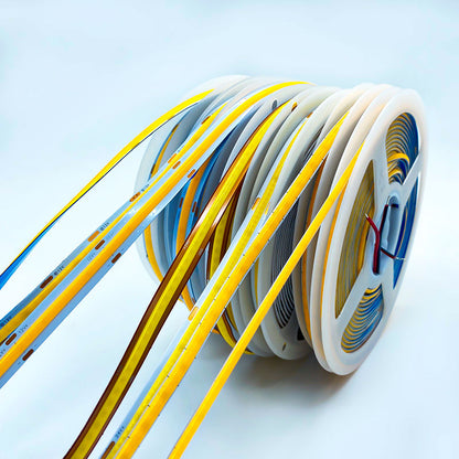 COB LED Strip Light 8mm - Dot-Free CRI90+ 3000K/4000K/6500K 12V/24V Flexible Cuttable for Under-Cabinet & Retail Displays