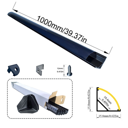 1616H V-Shape LED Aluminum Corner Profile - 90° Edge Channel for 8mm 10mm COB RGB LED Strips, PC/Silicone Diffuser