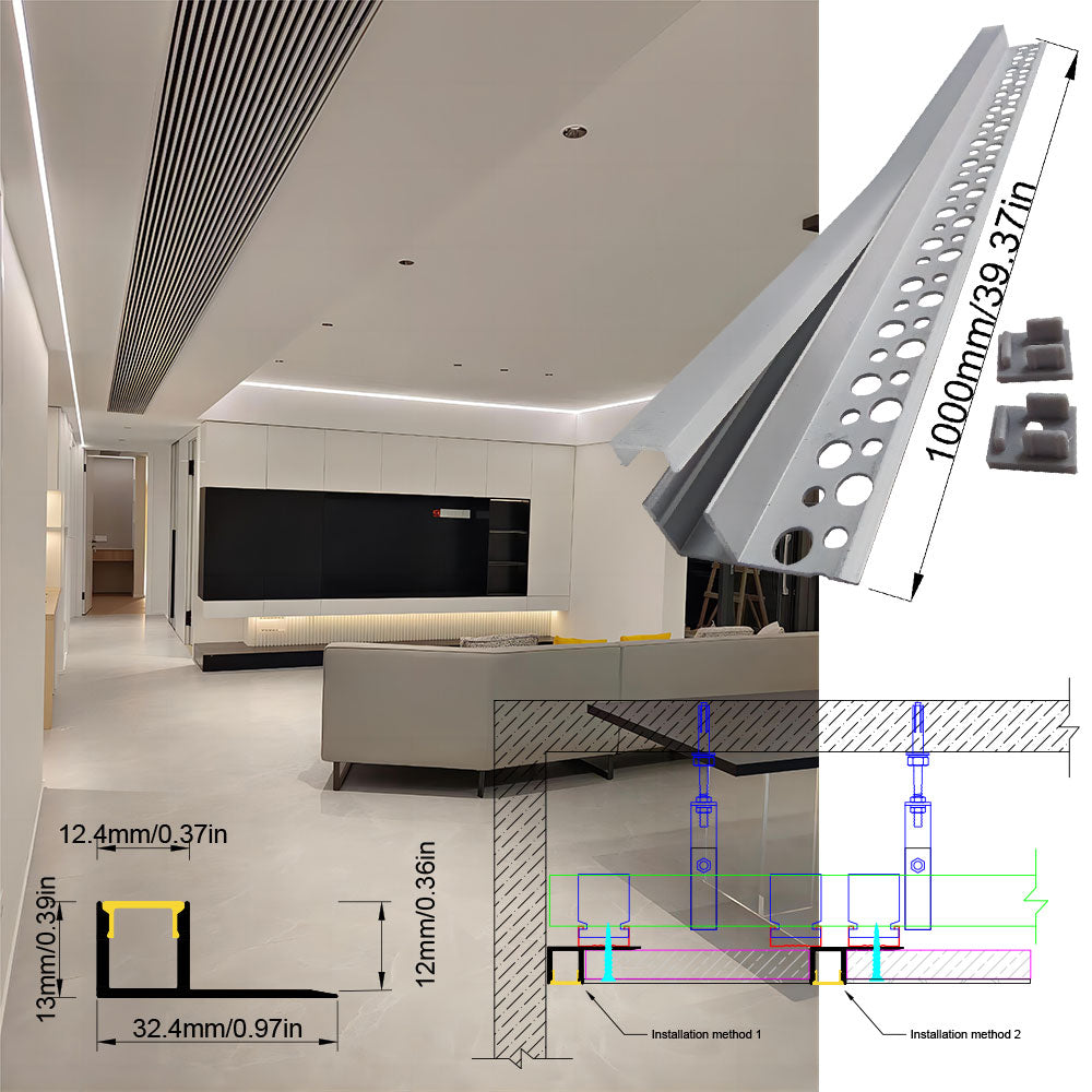 3213 Tile-In LED Aluminum Profile Channel for Porcelain & Stone Splashbacks - Recessed No-Groove Strip Housing