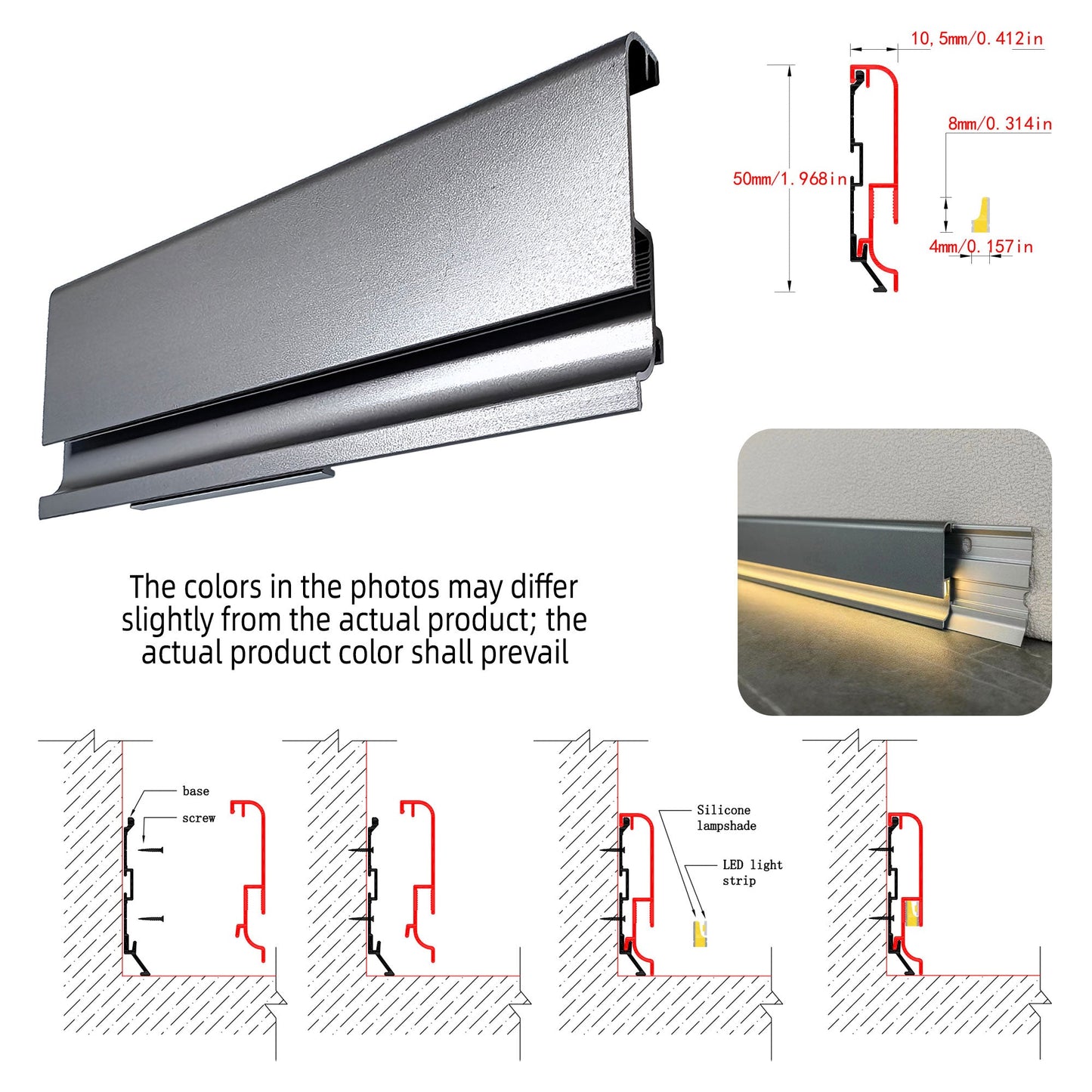Surface Mount LED Skirting Board Profile with Silicone Cover (1m/2m)