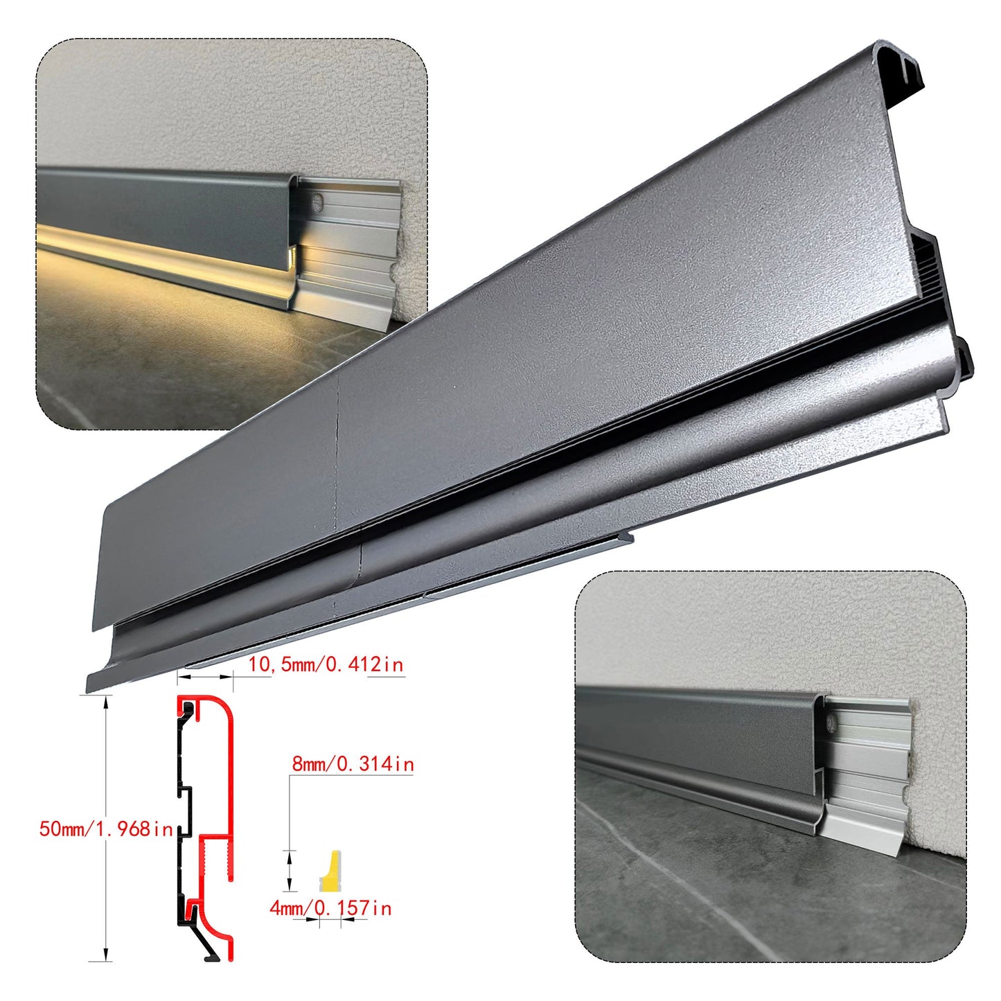Surface Mount LED Skirting Board Profile with Silicone Cover (1m/2m)
