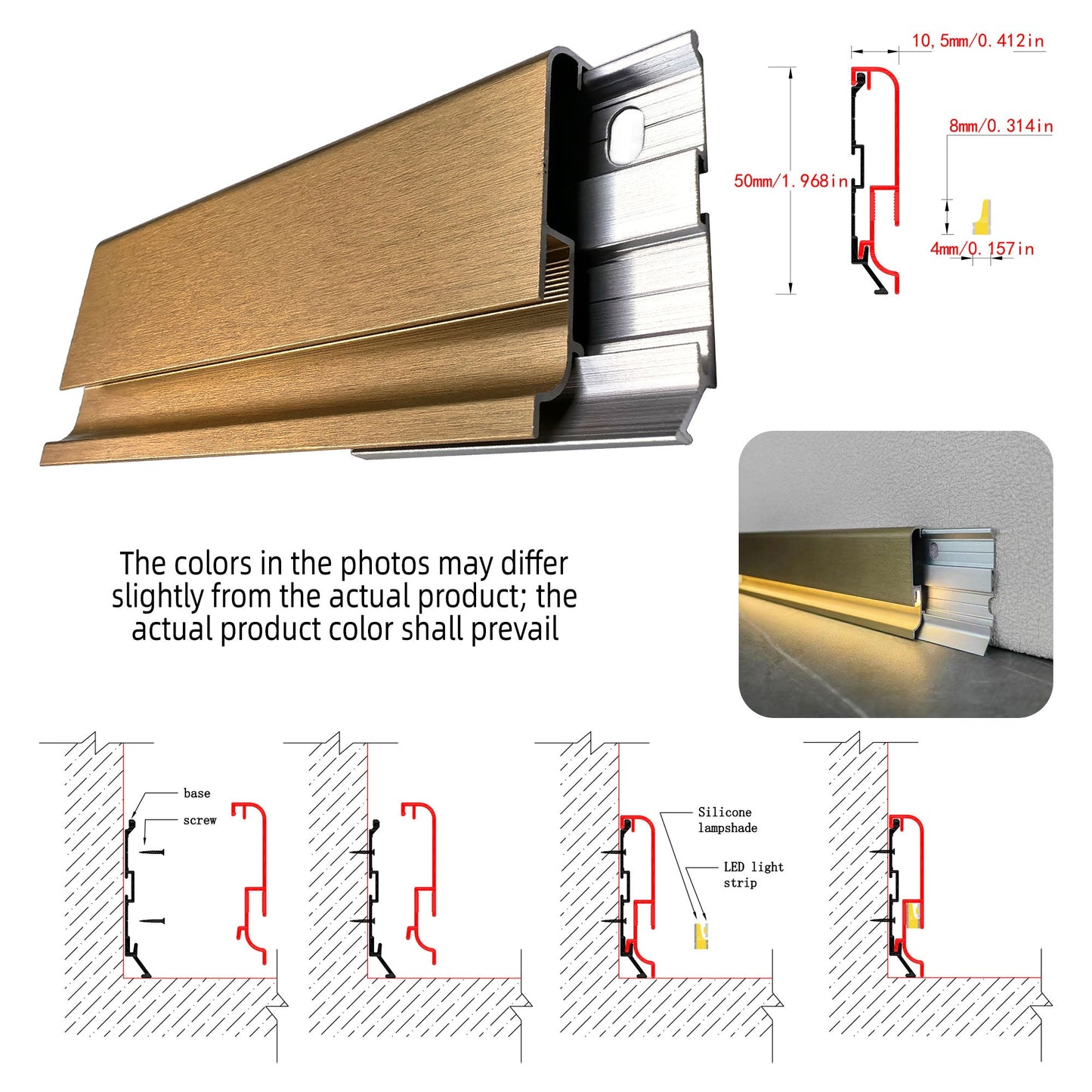Surface Mount LED Skirting Board Profile with Silicone Cover (1m/2m)