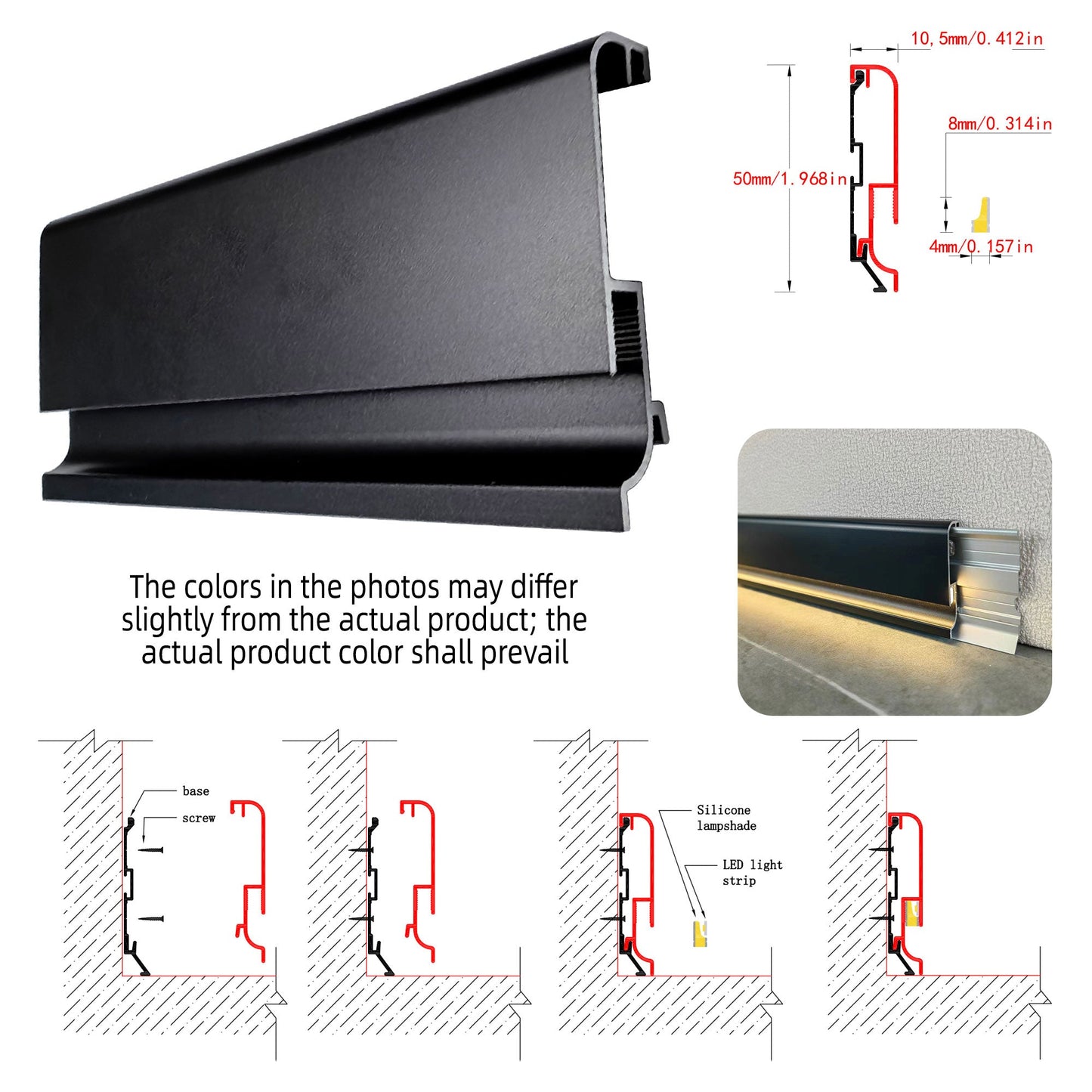 Surface Mount LED Skirting Board Profile with Silicone Cover (1m/2m)