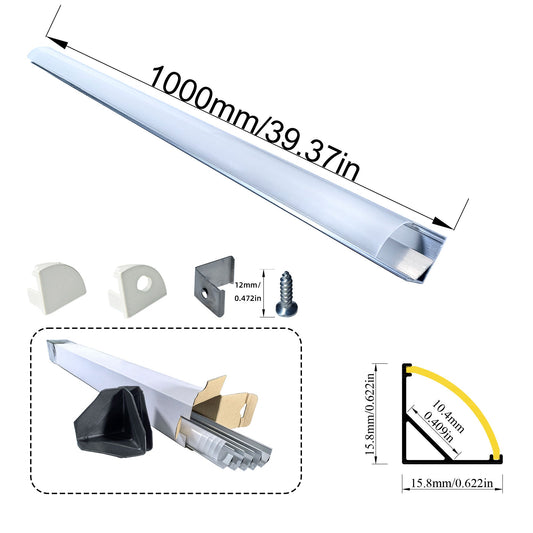 1616H V-Shape LED Aluminum Corner Profile - 90° Edge Channel for 8mm 10mm COB RGB LED Strips, PC/Silicone Diffuser