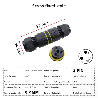 IP68 Waterproof Inline LED Connector - Heavy Duty Outdoor Cable Joiner 2-Pin to 6-Pin