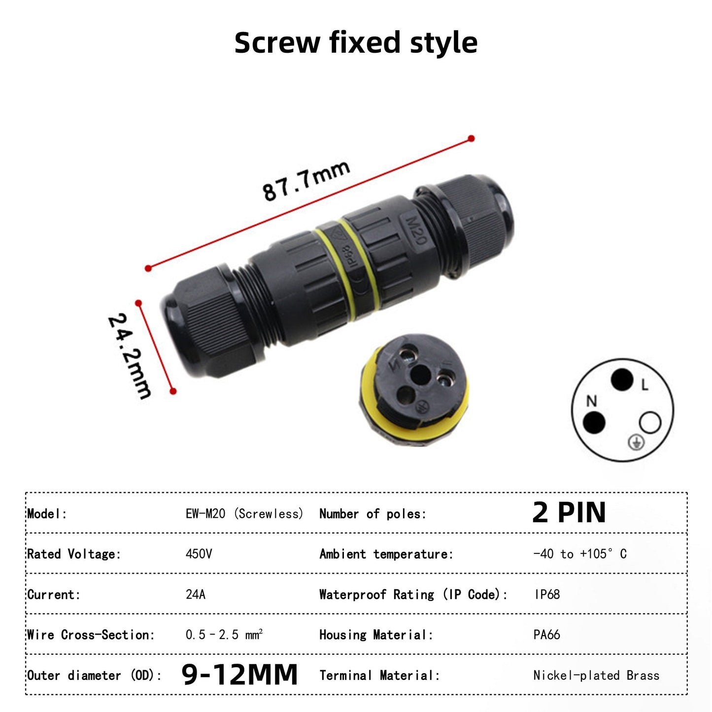 IP68 Waterproof Inline LED Connector - Heavy Duty Outdoor Cable Joiner 2-Pin to 6-Pin