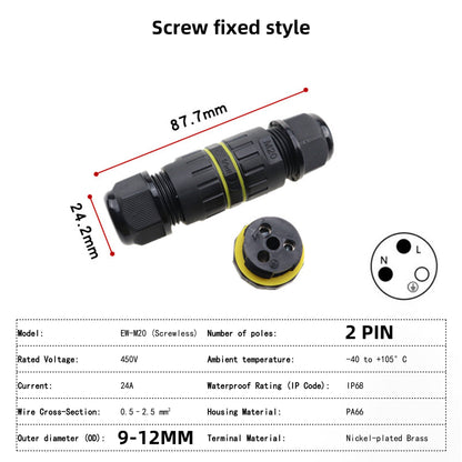 IP68 Waterproof Inline LED Connector - Heavy Duty Outdoor Cable Joiner 2-Pin to 6-Pin