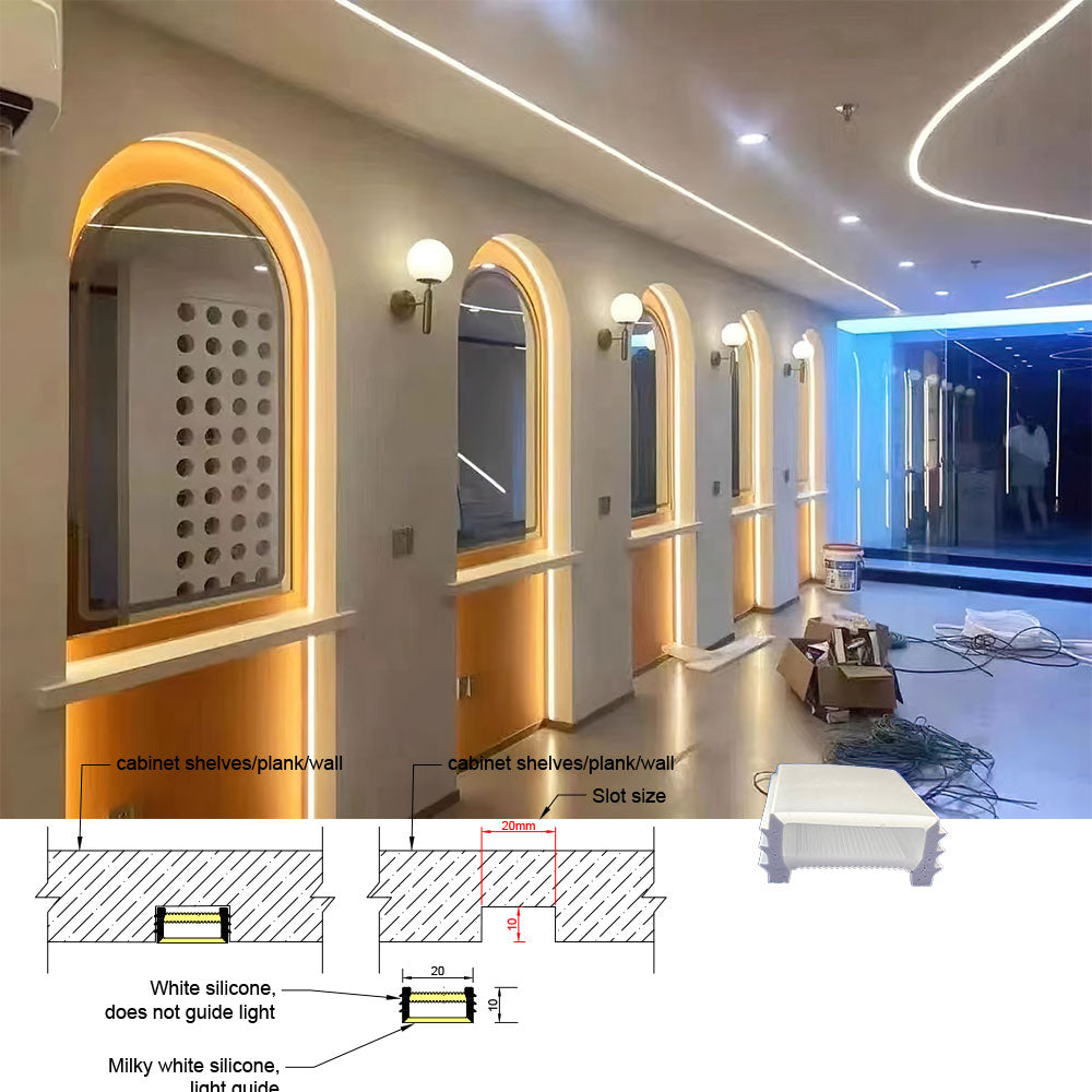 20x10mm Silicone LED Diffuser for Linear Strip Lights - Wide Rectangular Profile