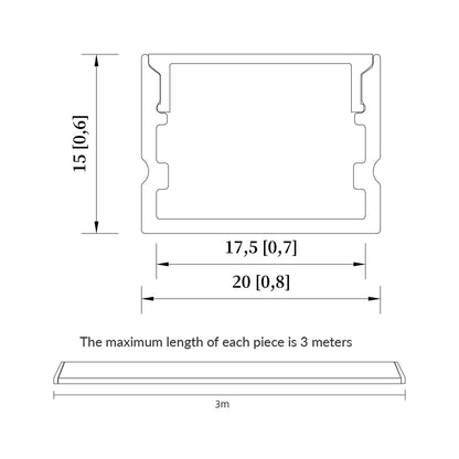 20x15mm LED Aluminum Extrusion - Deep Channel for Showcase, Wardrobe, and Stair Lighting