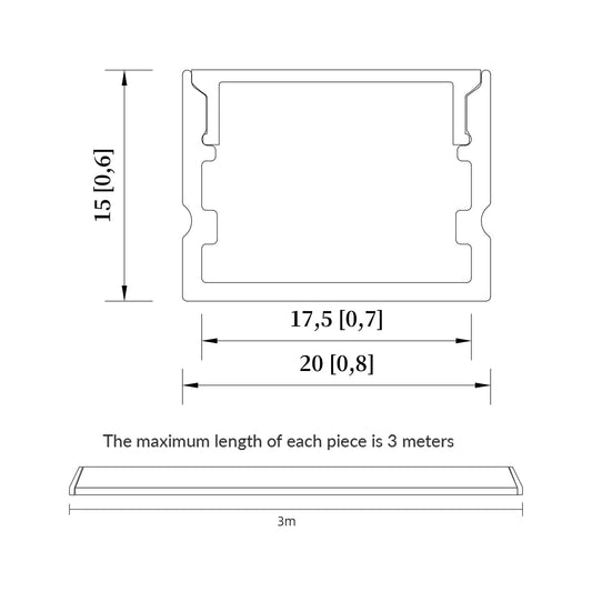 20x15mm LED Aluminum Extrusion - Deep Channel for Showcase, Wardrobe, and Stair Lighting
