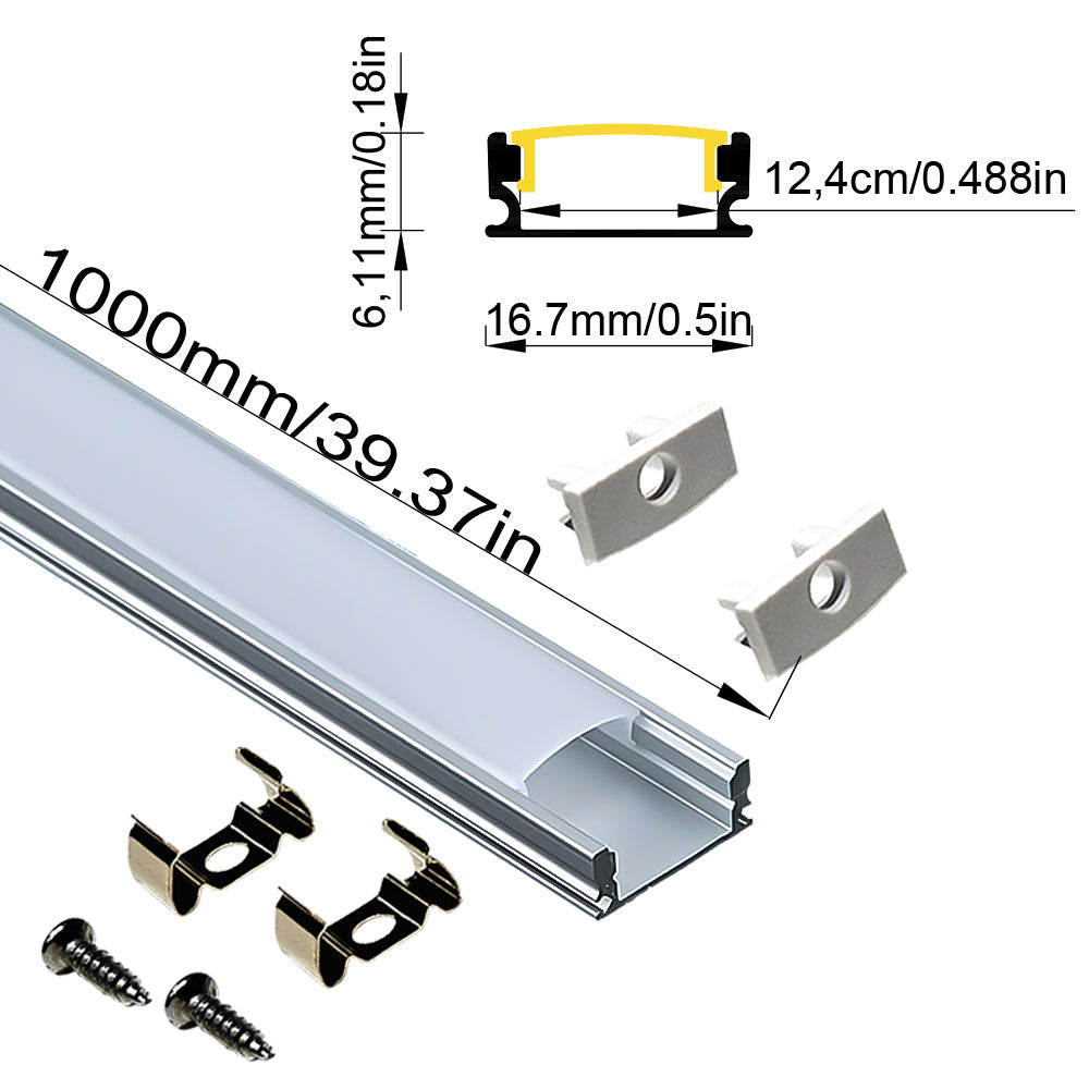 1707B 17mm LED Aluminum Profile for 8mm-12mm COB/SMD Strips - Surface-Mount Channel, No Routing, Black/Silver