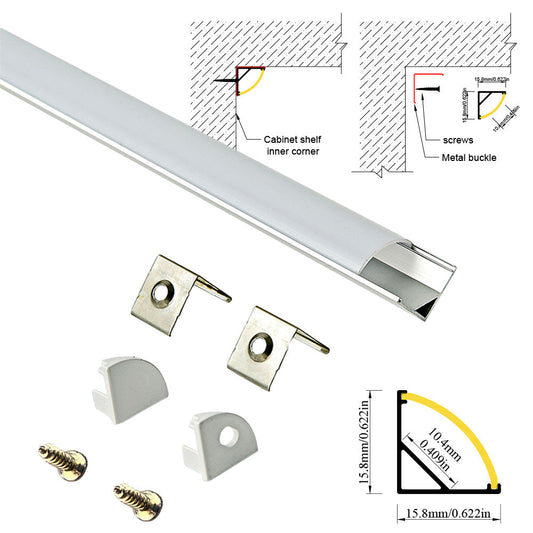 1616H V-Shape LED Aluminum Corner Profile - 90° Edge Channel for 8mm 10mm COB RGB LED Strips, PC/Silicone Diffuser