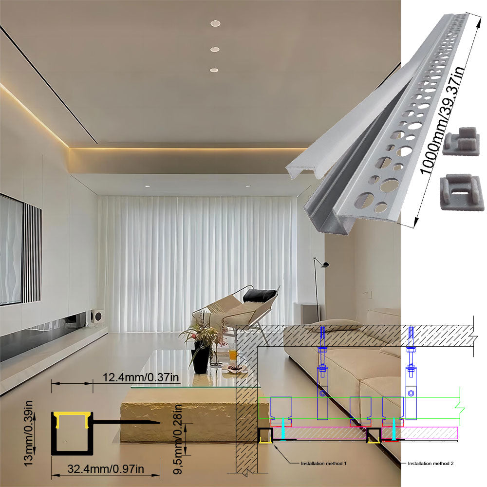 3213 Tile-In LED Aluminum Profile Channel for Porcelain & Stone Splashbacks - Recessed No-Groove Strip Housing