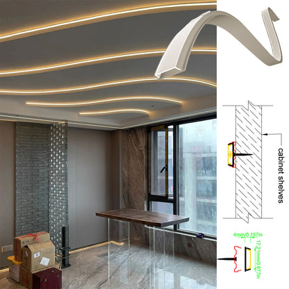 17x4mm Flexible LED Aluminum Profile Vertical Curve | Ultra-thin 4mm High-Flexibility Groove, suitable for arched cabinets, curved shelves, and circular niches, 10mm inner width, COB compatible, white PC diffuser, anodized silver, 1m/2m