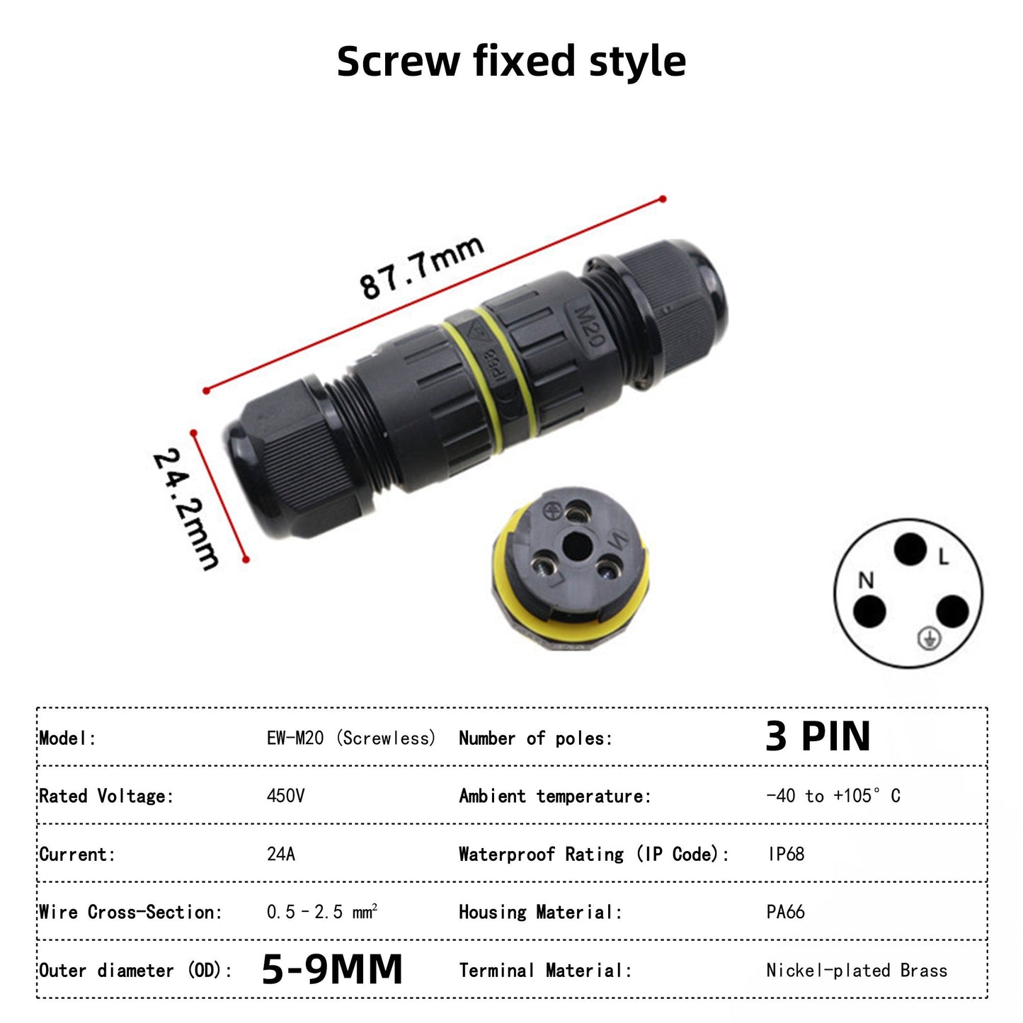 IP68 Waterproof Inline LED Connector - Heavy Duty Outdoor Cable Joiner 2-Pin to 6-Pin