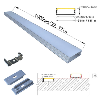 30x10mm LED Aluminum Profile Channel - Wide Surface Mount for Ceiling and Under-Cabinet Linear Lights