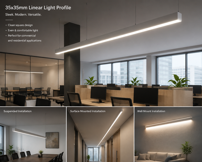 35x35mm LED Aluminum Profile - Heavy-Duty Architectural Linear Lighting Channel for Offices and Homes