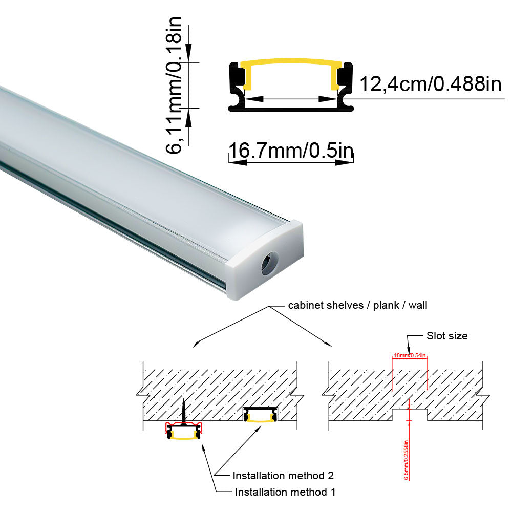 1707B 17mm LED Aluminum Profile for 8mm-12mm COB/SMD Strips - Surface-Mount Channel, No Routing, Black/Silver