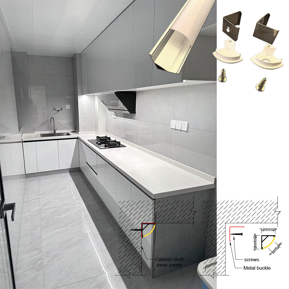 1616H V-Shape LED Aluminum Corner Profile - 90° Edge Channel for 8mm 10mm COB RGB LED Strips, PC/Silicone Diffuser
