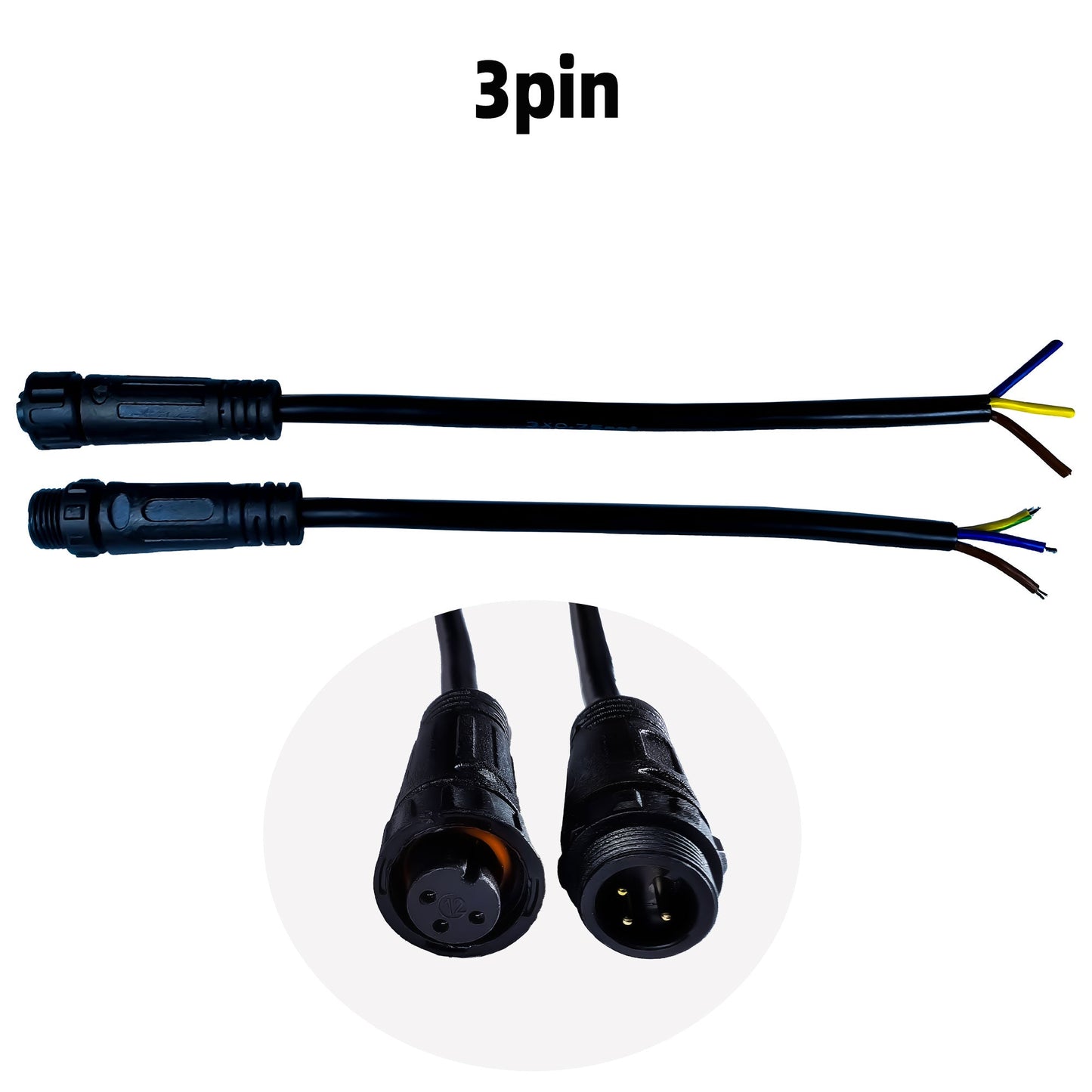 IP68 Waterproof LED Strip Connector - Solder-Free 2/3/4/5-Pin Male Female Plug, 40cm 22AWG Cable, Locking Nut