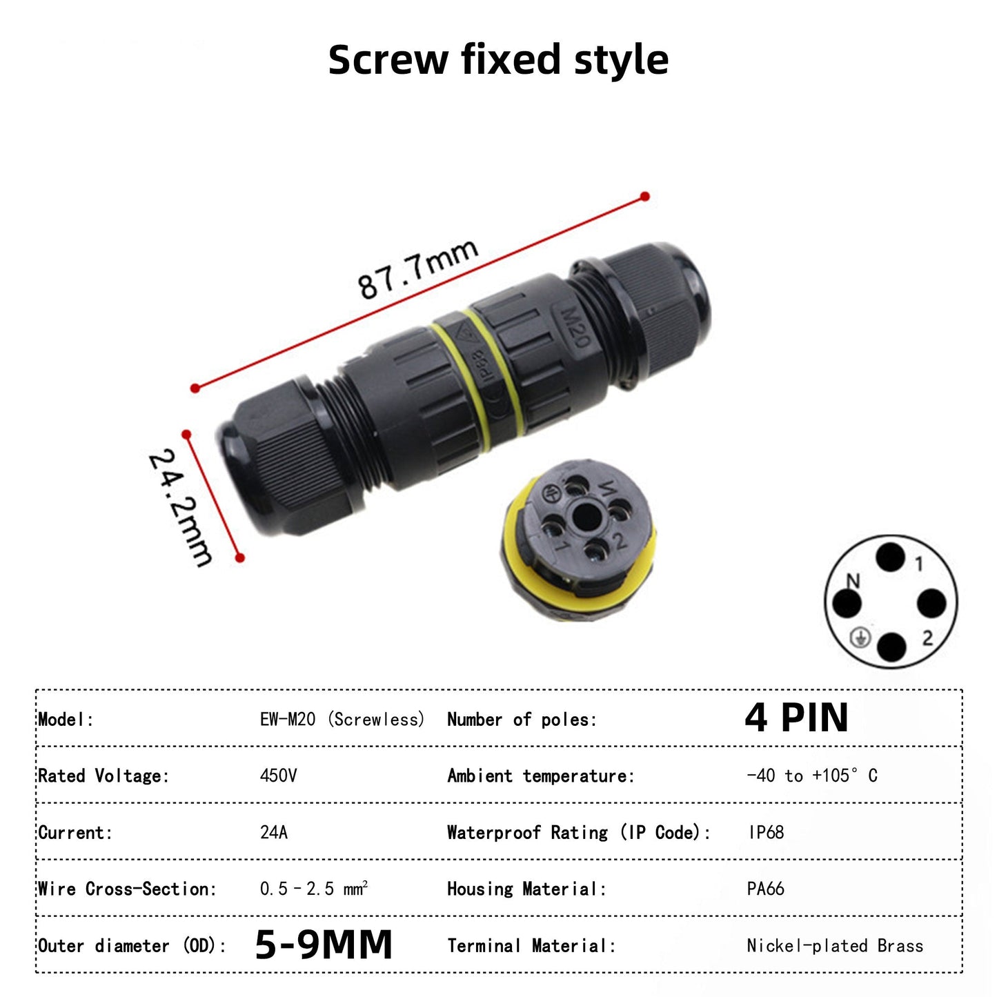 IP68 Waterproof Inline LED Connector - Heavy Duty Outdoor Cable Joiner 2-Pin to 6-Pin