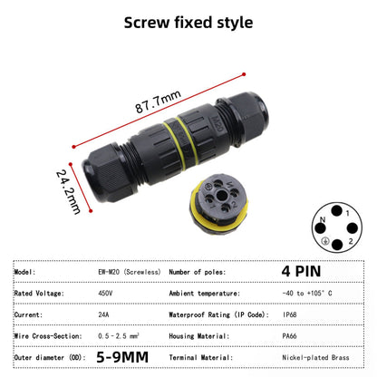 IP68 Waterproof Inline LED Connector - Heavy Duty Outdoor Cable Joiner 2-Pin to 6-Pin