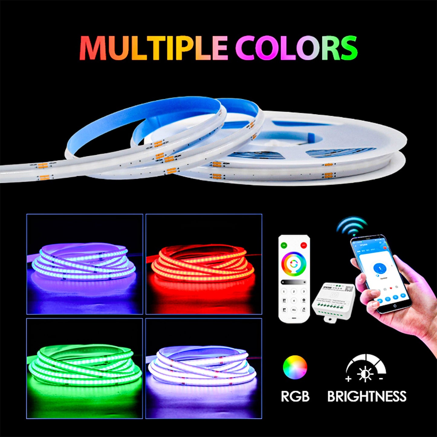 Ultra-Bright RGB COB LED Strip Light 24V - Dot-Free 10mm Flexible 576 LEDs/m