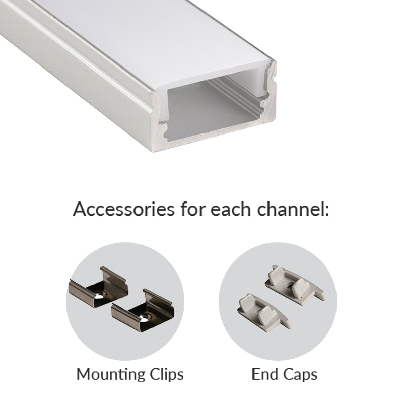 17x8mm Wall-Mounted LED Aluminum Profile – Suitable for Kitchen Cabinet Lighting. Surface/Recessed Mount, Compatible with 5mm-10mm SMD and COB Strips – White Emulsion PC Shade